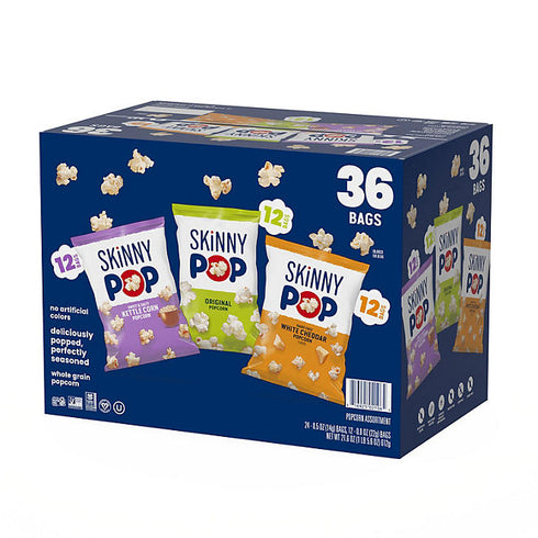 SkinnyPop Variety Snack Pack Popcorn, 0.5 oz., 36 Pack - Light, Crunchy Popcorn, Assorted Flavors